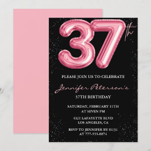 Schwarze Pink 37. Geburtstagseinladungen Ballon Gl Einladung