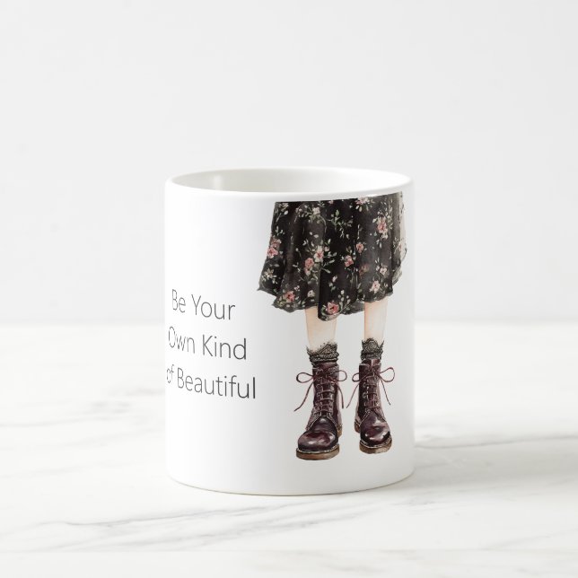 Schwarze Pink Blumen Rock Stiefel Kaffeetasse (Mittel)