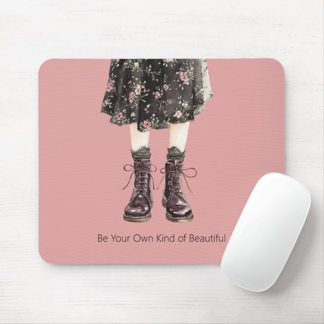 Schwarze Pink Blumen Rock Stiefel Mousepad (Mit Mouse)