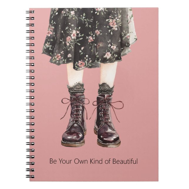 Schwarze Pink Blumen Rock Stiefel Notizblock (Vorderseite)
