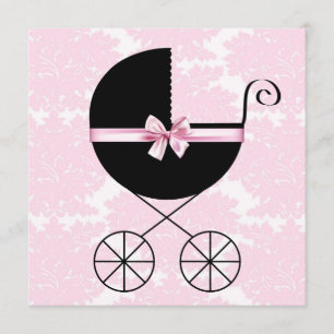 Schwarze Pink-Damaskus-Baby-Shower-Einladungen Einladung