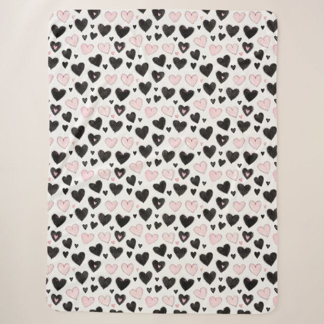 Schwarze Pink Herzen Sherpadecke (Vorderseite)