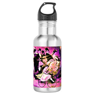SCHWARZE PINK PURPURNES FAHRRAD HOCHZEITSPARTY EDELSTAHLFLASCHE