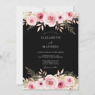 Schwarze Pink üppige botanische Hochzeit Einladung