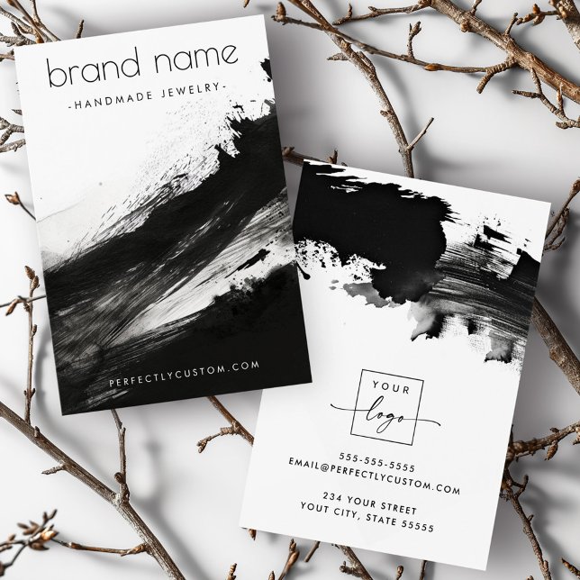 Schwarze Pinselstriche, moderne Ohrring-Grafikkart (Black ink brushstrokes modern earring display card)