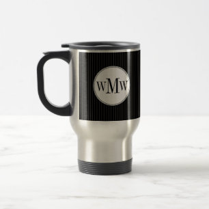 Schwarze Pinstripe-Monogramm-Tasse Reisebecher