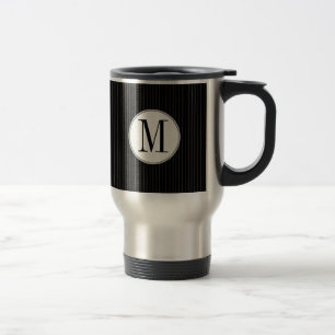 Schwarze Pinstripe-Single-Monogramm-Tasse Reisebecher