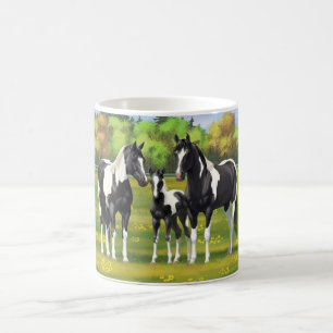 Schwarze Pinto Farbe Quarter Pferde im Sommer Weid Kaffeetasse