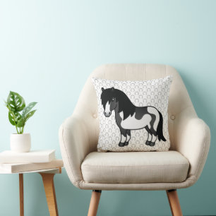 Schwarze Pinto-Shetland-Pony-Cartoon-Illustration Kissen