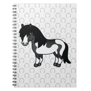 Schwarze Pinto-Shetland-Pony-Cartoon-Illustration Notizblock