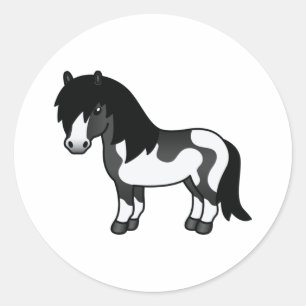 Schwarze Pinto-Shetlandpony-Cartoon-Illustration Runder Aufkleber
