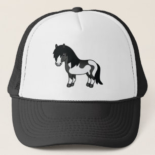 Schwarze Pinto-Shetlandpony-Comic-Illustration Truckerkappe