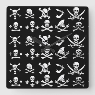 SCHWARZE PIRATBANNER, KREUZTE, SCHWERTER QUADRATISCHE WANDUHR