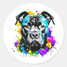 Schwarze Pit Bull Stickers Farbige Blume Pinseltro