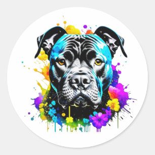 Schwarze Pit Bull Stickers Farbige Blume Pinseltro