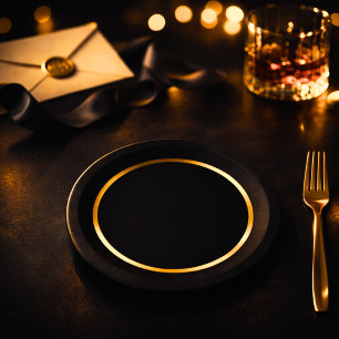 Schwarze Poker-Night-Party-Teller mit goldenem Ran Pappteller