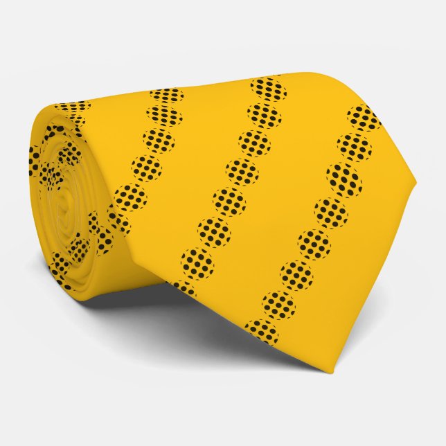 Schwarze Polka Dot Circles Muster auf Gold Farbe Krawatte (Gerollt)