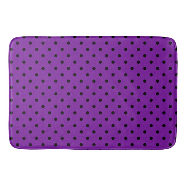 Schwarze Polka Dots auf Violet Lila Badematte (Vorderseite)
