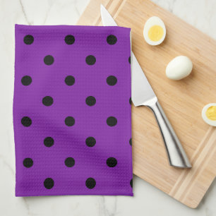 Schwarze Polka Dots auf Violet Lila Geschirrtuch