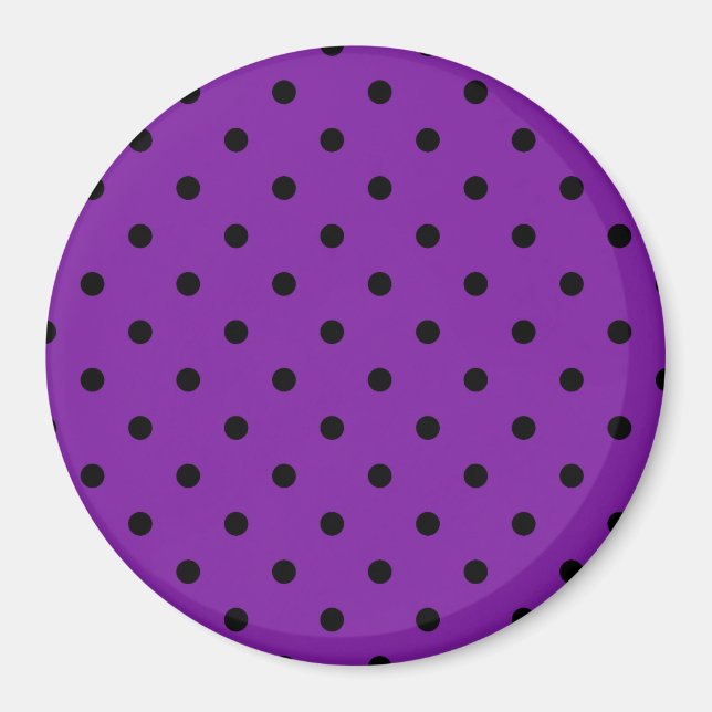 Schwarze Polka Dots auf Violet Lila Magnet (Vorne)