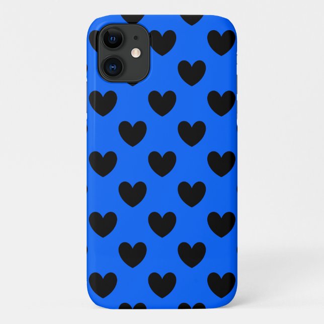 Schwarze Polka Herzen auf blau Case-Mate iPhone Hülle (Rückseite)