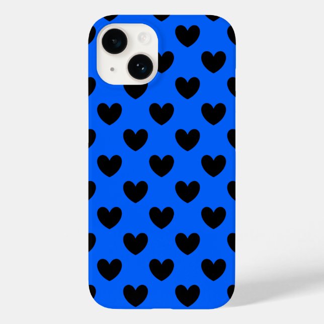 Schwarze Polka Herzen auf blau Case-Mate iPhone Hülle (Rückseite)