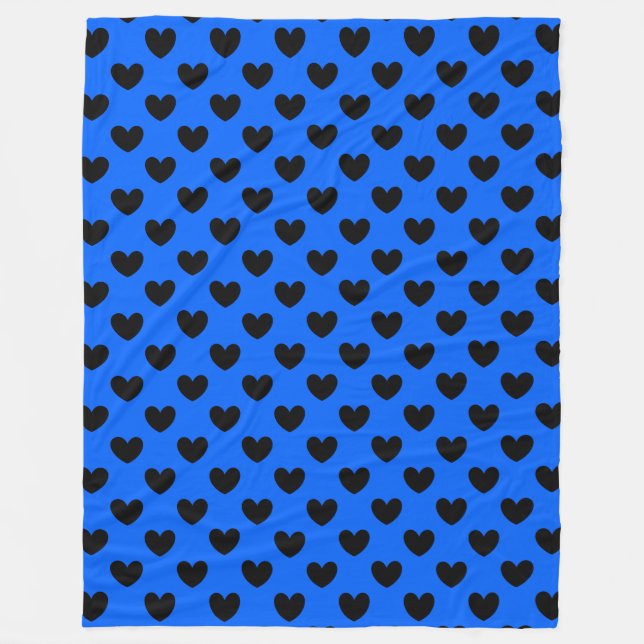 Schwarze Polka Herzen auf blau Fleecedecke (Vorderseite)