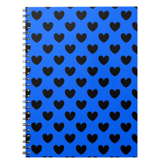 Schwarze Polka Herzen auf blau Notizblock (Vorderseite)