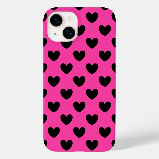 Schwarze Polka Herzen auf Fuchsienrosa Case-Mate iPhone Hülle (Rückseite)
