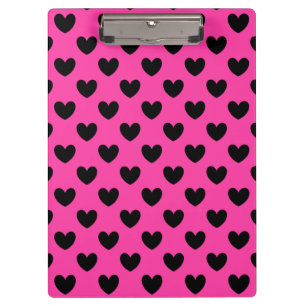 Schwarze Polka Herzen auf Fuchsienrosa Klemmbrett