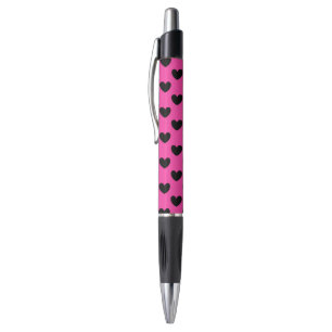 Schwarze Polka Herzen auf Fuchsienrosa Kugelschreiber