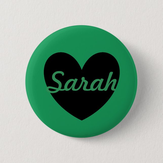Schwarze Polka Herzen auf Kelly Green Button (Vorderseite)