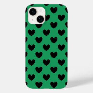 Schwarze Polka Herzen auf Kelly Green Case-Mate iPhone 14 Hülle