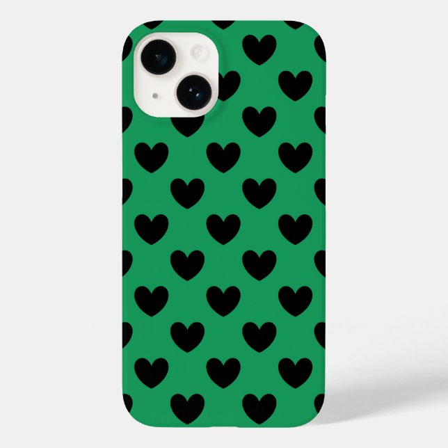 Schwarze Polka Herzen auf Kelly Green Case-Mate iPhone Hülle (Rückseite)