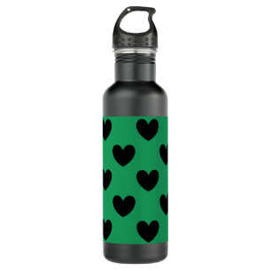 Schwarze Polka Herzen auf Kelly Green Edelstahlflasche
