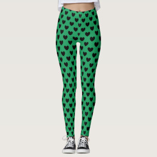 Schwarze Polka Herzen auf Kelly Green Leggings