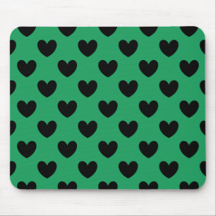 Schwarze Polka Herzen auf Kelly Green Mousepad