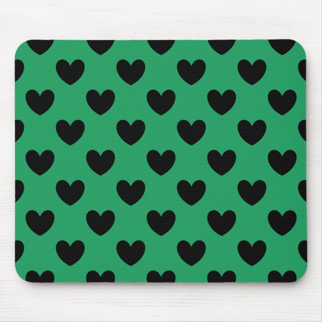 Schwarze Polka Herzen auf Kelly Green Mousepad (Vorne)