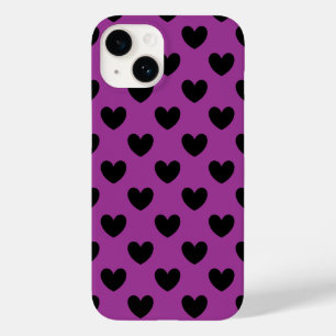 Schwarze Polka-Herzen auf lila Case-Mate iPhone 14 Hülle