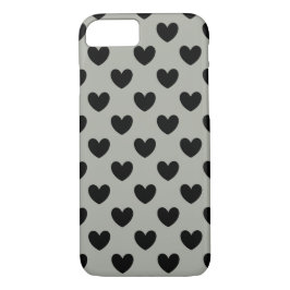 Schwarze Polka Herzen auf Pussywillow Gray Case-Mate iPhone Hülle