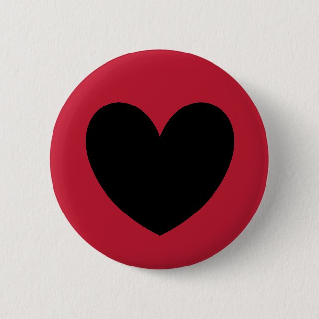 Schwarze Polka Herzen auf rot Button (Vorderseite)