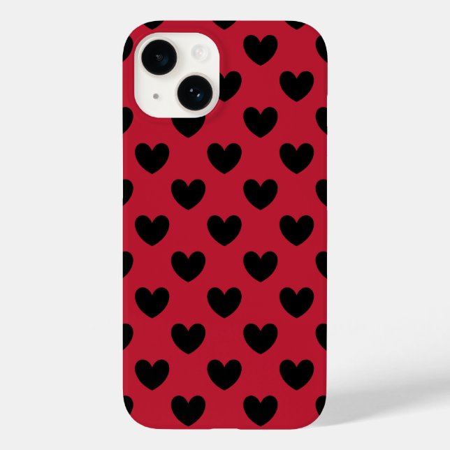Schwarze Polka Herzen auf rot Case-Mate iPhone Hülle (Rückseite)