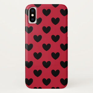 Schwarze Polka Herzen auf rot Case-Mate iPhone Hülle