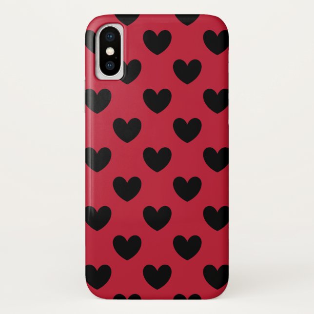 Schwarze Polka Herzen auf rot Case-Mate iPhone Hülle (Rückseite)