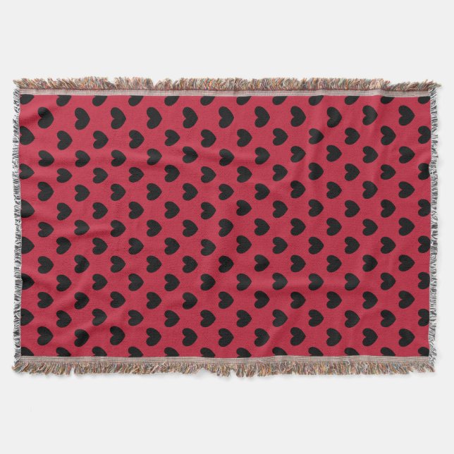 Schwarze Polka Herzen auf rot Decke (Vorderseite)
