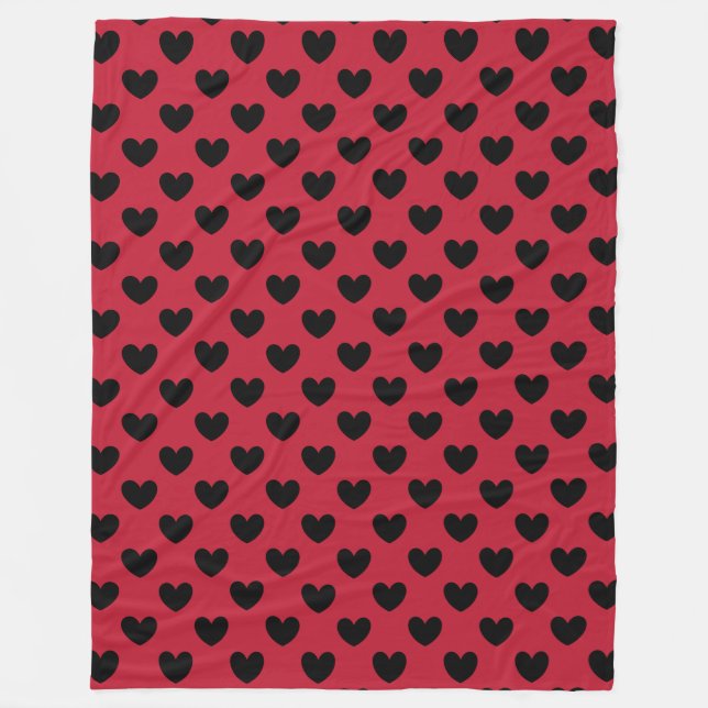 Schwarze Polka Herzen auf rot Fleecedecke (Vorderseite)