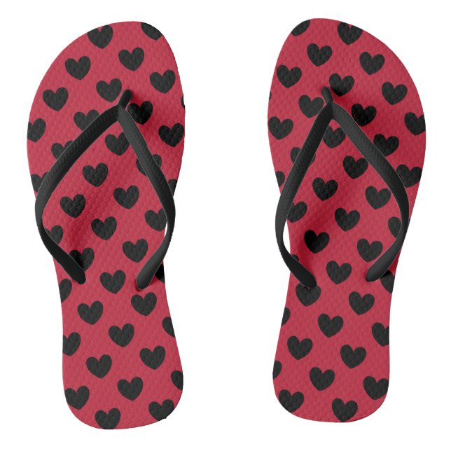 Schwarze Polka Herzen auf rot Flip Flops (Fußbett)