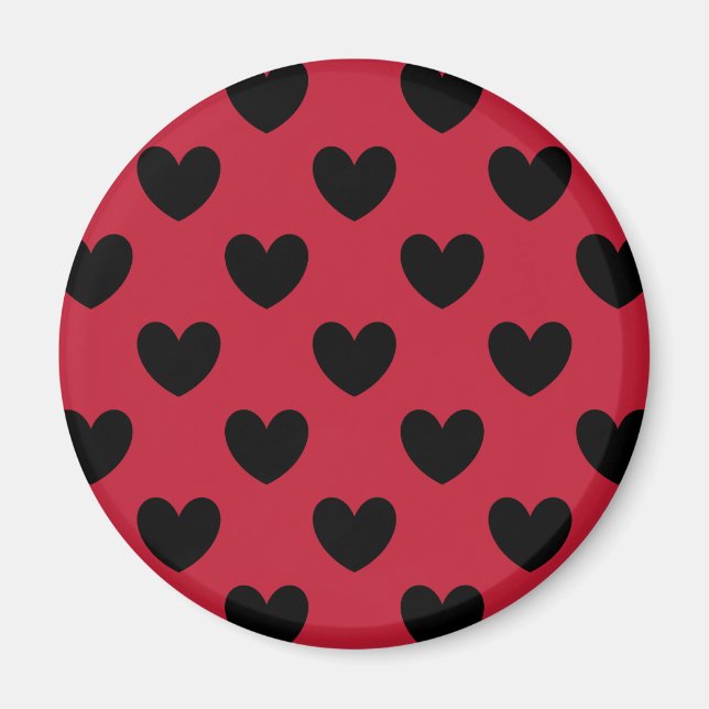 Schwarze Polka Herzen auf rot Magnet (Vorne)