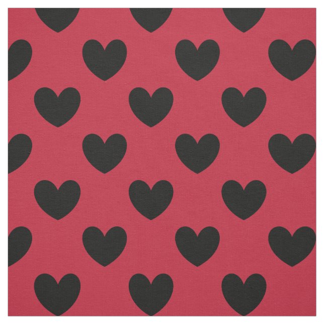 Schwarze Polka Herzen auf rot Stoff (Muster)