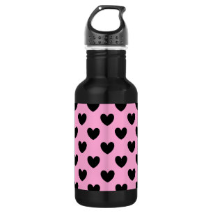 Schwarze Polka Herzen auf Zuckerwatte rosa Edelstahlflasche